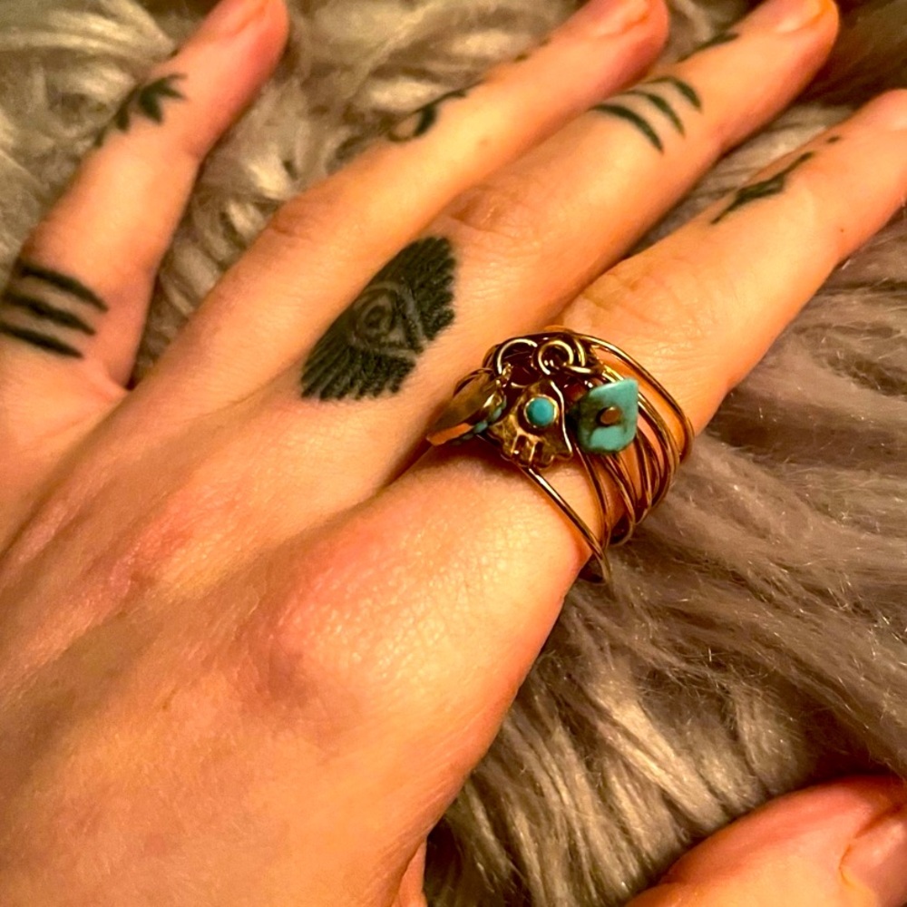 Good Fortune Love Hamsa Bohemian Layered Wire Wrapped Charm Ring